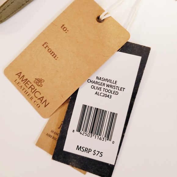 NWT American Leather Co - The Essential Power Wristlet - Tooled Leather (Olive) - Picture 7 of 10